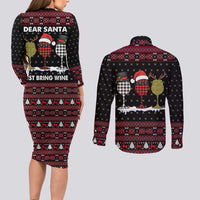 Santa Just Bring Wine Christmas Couples Matching Long Sleeve Bodycon Dress and Long Sleeve Button Shirt Xmas Holiday Patterns - Wonder Print Shop