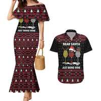 Santa Just Bring Wine Christmas Couples Matching Mermaid Dress and Hawaiian Shirt Xmas Holiday Patterns - Wonder Print Shop