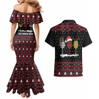 Santa Just Bring Wine Christmas Couples Matching Mermaid Dress and Hawaiian Shirt Xmas Holiday Patterns - Wonder Print Shop