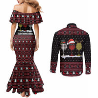 Santa Just Bring Wine Christmas Couples Matching Mermaid Dress and Long Sleeve Button Shirt Xmas Holiday Patterns - Wonder Print Shop