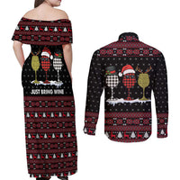 Santa Just Bring Wine Christmas Couples Matching Off Shoulder Maxi Dress and Long Sleeve Button Shirt Xmas Holiday Patterns - Wonder Print Shop