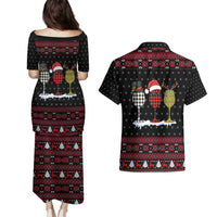 Santa Just Bring Wine Christmas Couples Matching Puletasi and Hawaiian Shirt Xmas Holiday Patterns - Wonder Print Shop