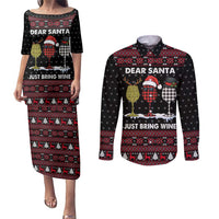 Santa Just Bring Wine Christmas Couples Matching Puletasi and Long Sleeve Button Shirt Xmas Holiday Patterns - Wonder Print Shop