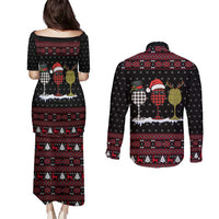 Santa Just Bring Wine Christmas Couples Matching Puletasi and Long Sleeve Button Shirt Xmas Holiday Patterns - Wonder Print Shop