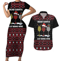 Santa Just Bring Wine Christmas Couples Matching Short Sleeve Bodycon Dress and Hawaiian Shirt Xmas Holiday Patterns - Wonder Print Shop