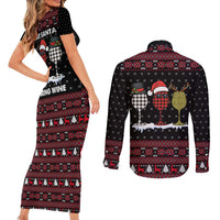 Santa Just Bring Wine Christmas Couples Matching Short Sleeve Bodycon Dress and Long Sleeve Button Shirt Xmas Holiday Patterns - Wonder Print Shop