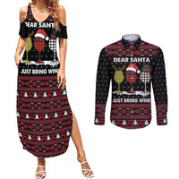 Santa Just Bring Wine Christmas Couples Matching Summer Maxi Dress and Long Sleeve Button Shirt Xmas Holiday Patterns - Wonder Print Shop