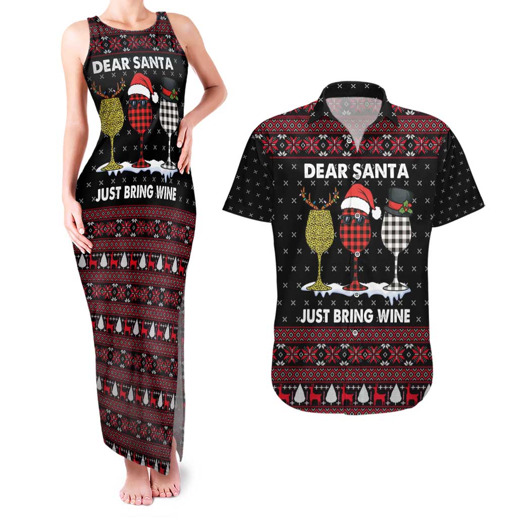 Santa Just Bring Wine Christmas Couples Matching Tank Maxi Dress and Hawaiian Shirt Xmas Holiday Patterns - Wonder Print Shop