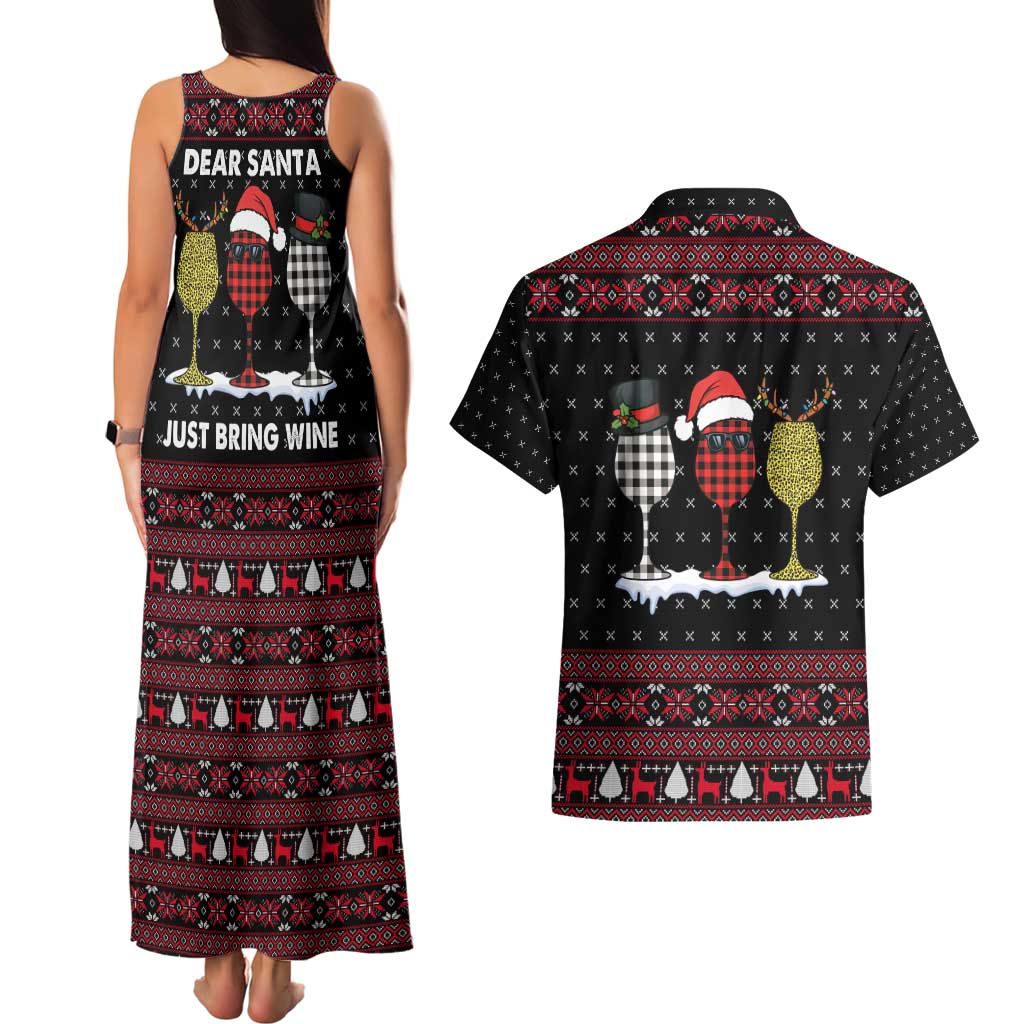 Santa Just Bring Wine Christmas Couples Matching Tank Maxi Dress and Hawaiian Shirt Xmas Holiday Patterns - Wonder Print Shop