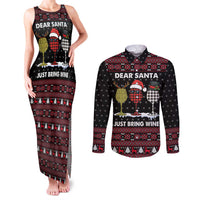 Santa Just Bring Wine Christmas Couples Matching Tank Maxi Dress and Long Sleeve Button Shirt Xmas Holiday Patterns - Wonder Print Shop