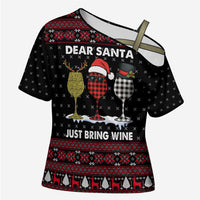 Santa Just Bring Wine Christmas Cross Shoulder Shirt Xmas Holiday Patterns - Wonder Print Shop