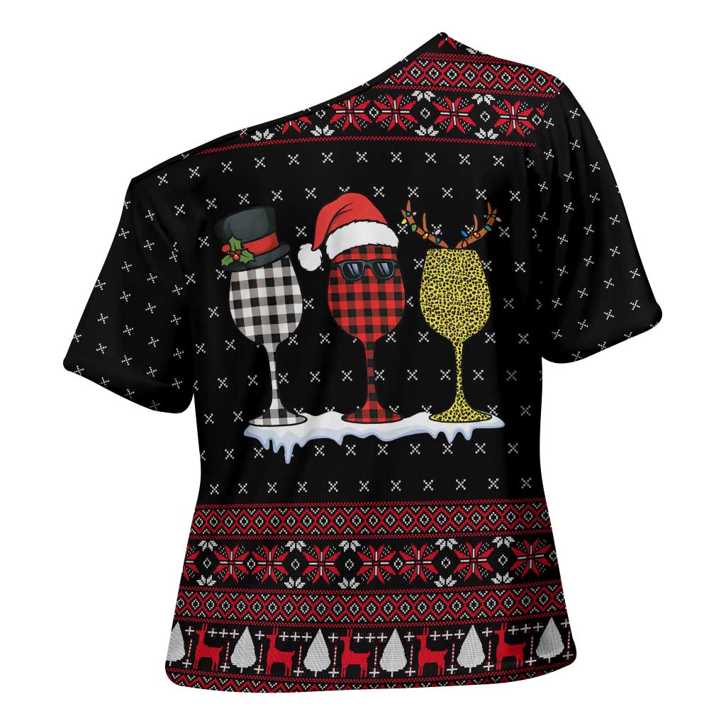 Santa Just Bring Wine Christmas Cross Shoulder Shirt Xmas Holiday Patterns - Wonder Print Shop