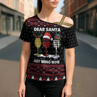 Santa Just Bring Wine Christmas Cross Shoulder Shirt Xmas Holiday Patterns - Wonder Print Shop