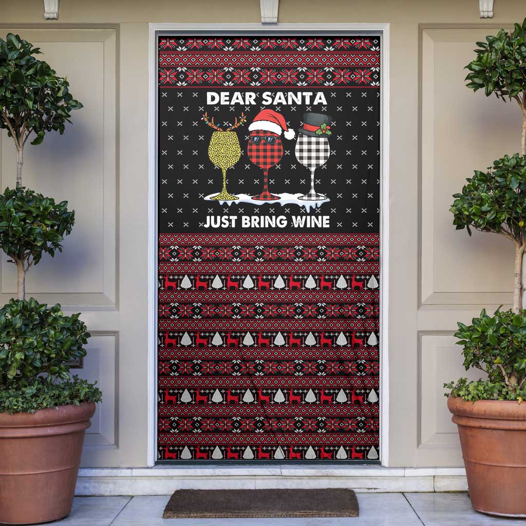 Santa Just Bring Wine Christmas Door Cover Xmas Holiday Patterns - Wonder Print Shop