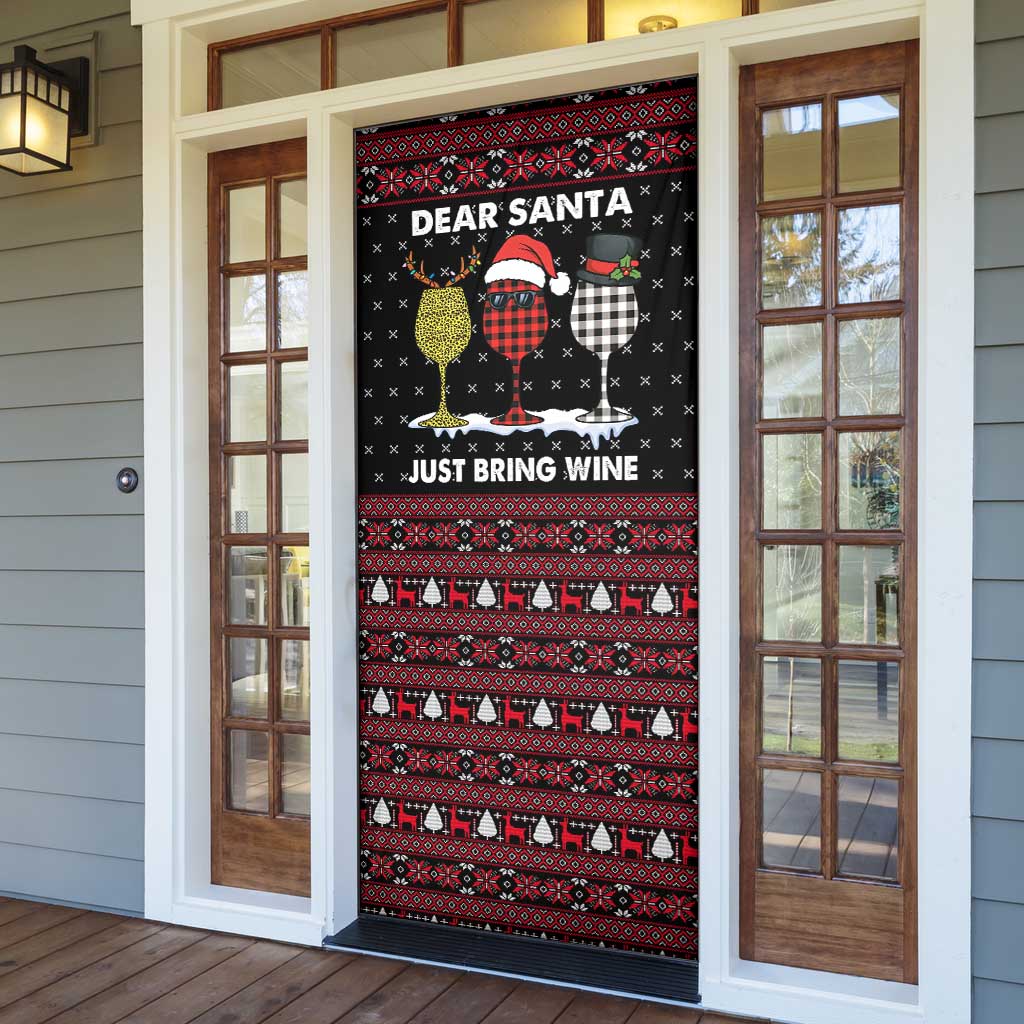 Santa Just Bring Wine Christmas Door Cover Xmas Holiday Patterns - Wonder Print Shop