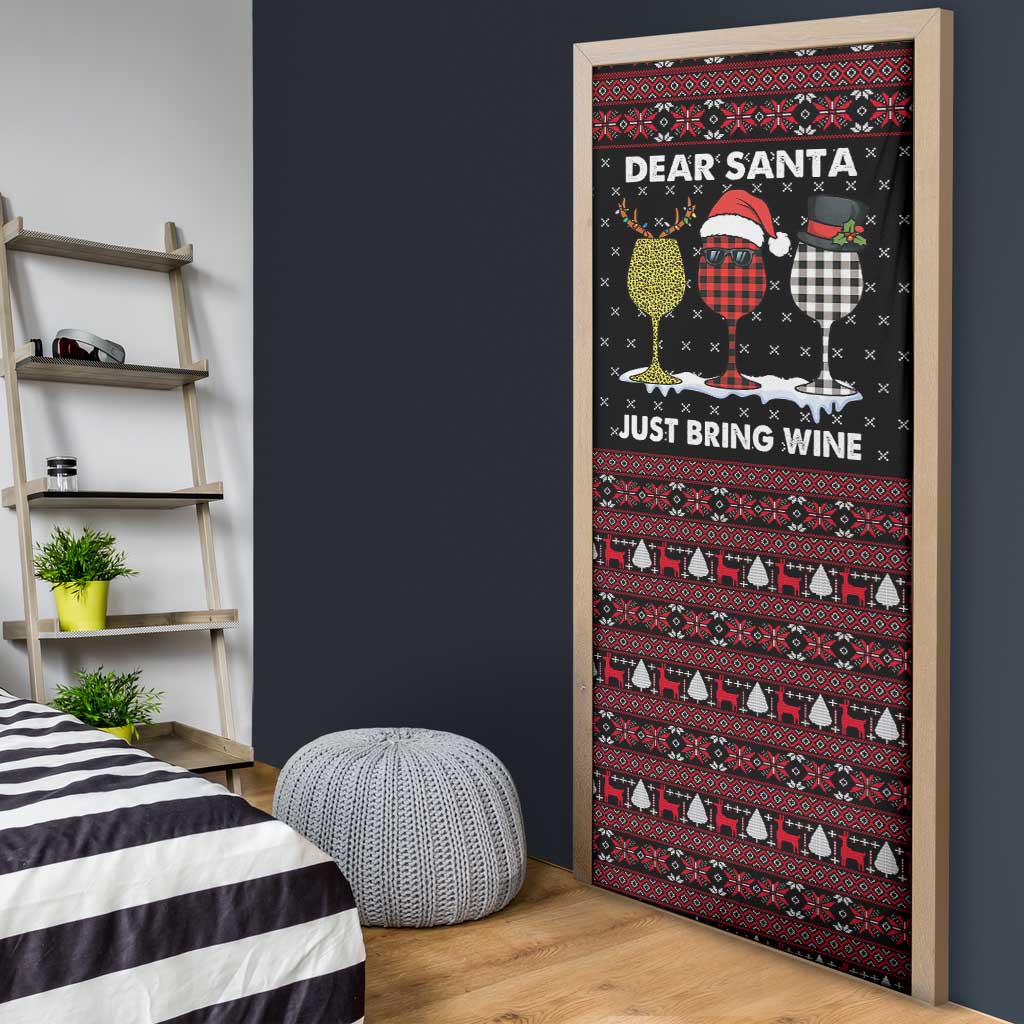 Santa Just Bring Wine Christmas Door Cover Xmas Holiday Patterns - Wonder Print Shop
