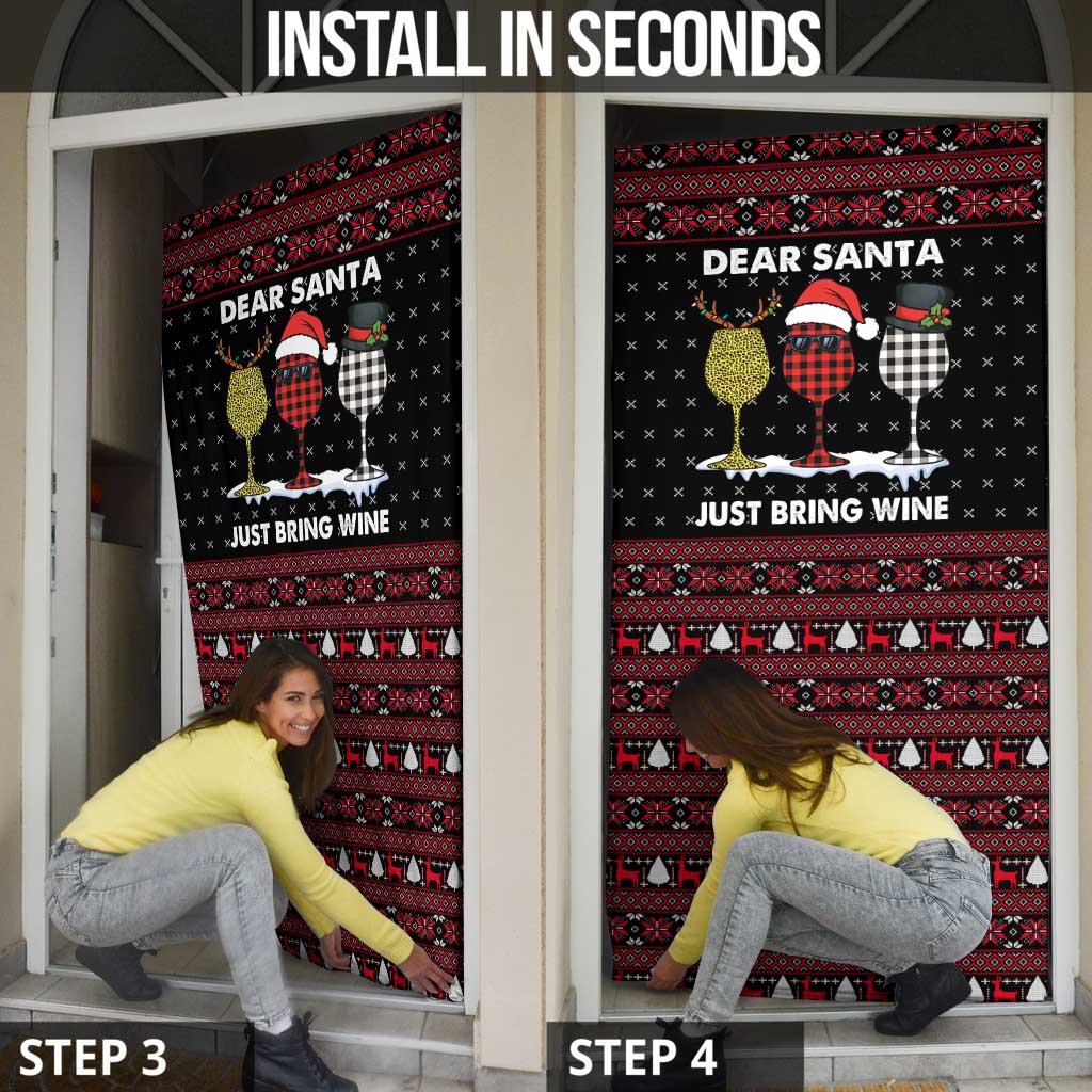 Santa Just Bring Wine Christmas Door Cover Xmas Holiday Patterns - Wonder Print Shop