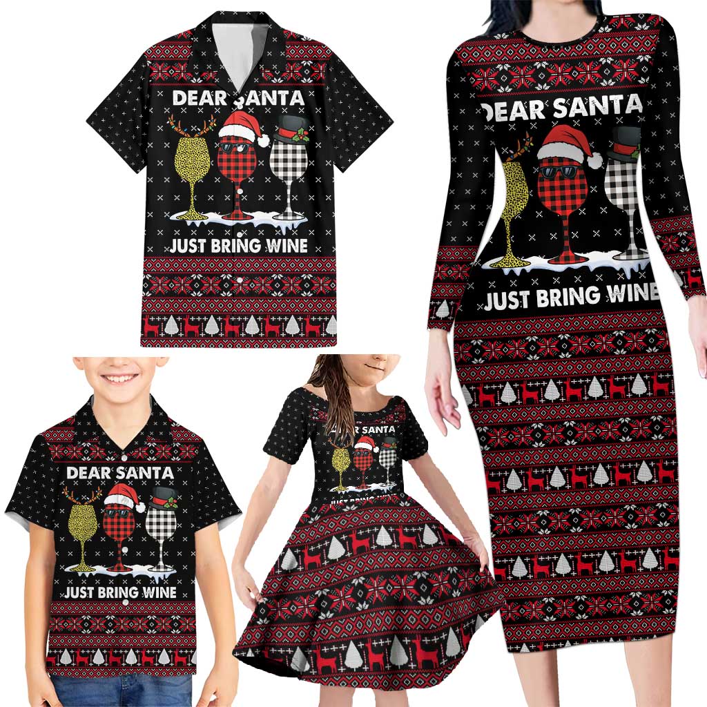Santa Just Bring Wine Christmas Family Matching Long Sleeve Bodycon Dress and Hawaiian Shirt Xmas Holiday Patterns - Wonder Print Shop