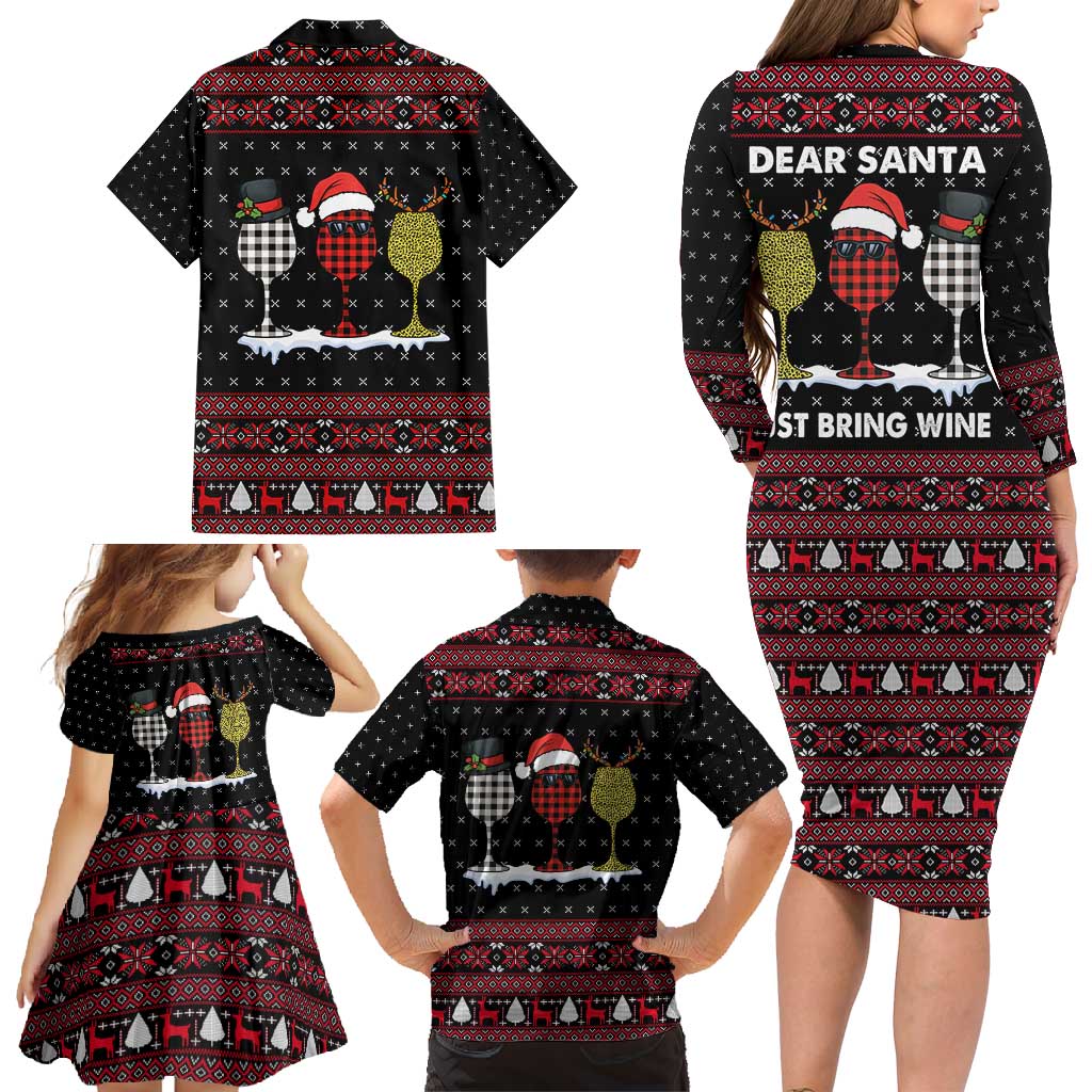 Santa Just Bring Wine Christmas Family Matching Long Sleeve Bodycon Dress and Hawaiian Shirt Xmas Holiday Patterns - Wonder Print Shop