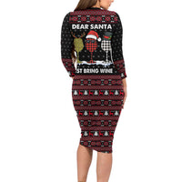 Santa Just Bring Wine Christmas Family Matching Long Sleeve Bodycon Dress and Hawaiian Shirt Xmas Holiday Patterns - Wonder Print Shop