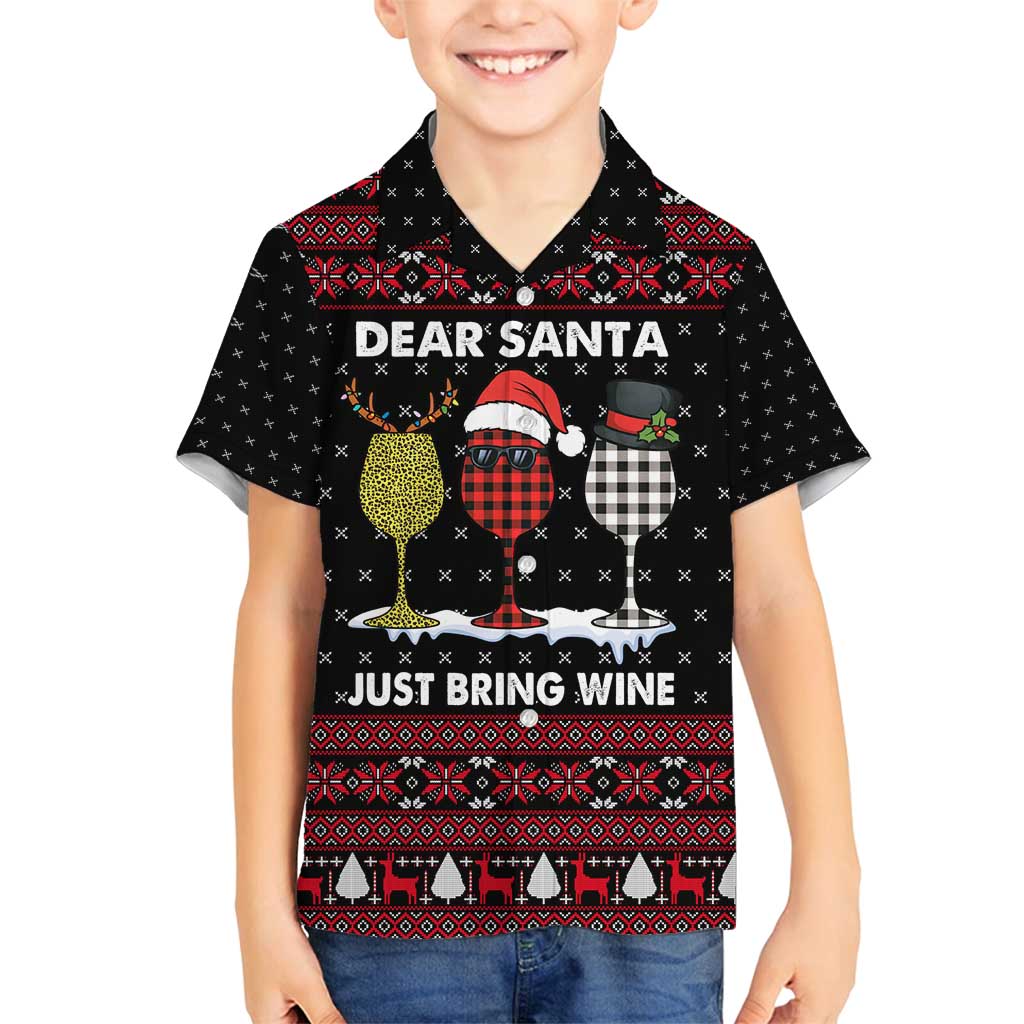 Santa Just Bring Wine Christmas Family Matching Long Sleeve Bodycon Dress and Hawaiian Shirt Xmas Holiday Patterns - Wonder Print Shop