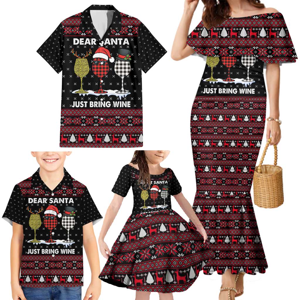Santa Just Bring Wine Christmas Family Matching Mermaid Dress and Hawaiian Shirt Xmas Holiday Patterns - Wonder Print Shop