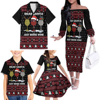 Santa Just Bring Wine Christmas Family Matching Off The Shoulder Long Sleeve Dress and Hawaiian Shirt Xmas Holiday Patterns - Wonder Print Shop