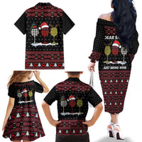 Santa Just Bring Wine Christmas Family Matching Off The Shoulder Long Sleeve Dress and Hawaiian Shirt Xmas Holiday Patterns - Wonder Print Shop