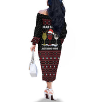 Santa Just Bring Wine Christmas Family Matching Off The Shoulder Long Sleeve Dress and Hawaiian Shirt Xmas Holiday Patterns - Wonder Print Shop