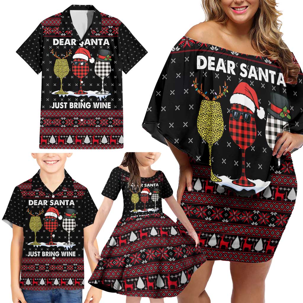 Santa Just Bring Wine Christmas Family Matching Off Shoulder Short Dress and Hawaiian Shirt Xmas Holiday Patterns - Wonder Print Shop