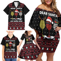 Santa Just Bring Wine Christmas Family Matching Off Shoulder Short Dress and Hawaiian Shirt Xmas Holiday Patterns - Wonder Print Shop
