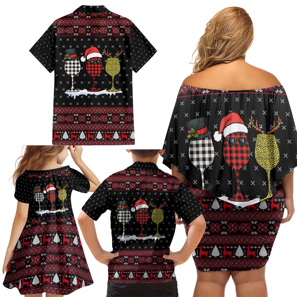 Santa Just Bring Wine Christmas Family Matching Off Shoulder Short Dress and Hawaiian Shirt Xmas Holiday Patterns - Wonder Print Shop