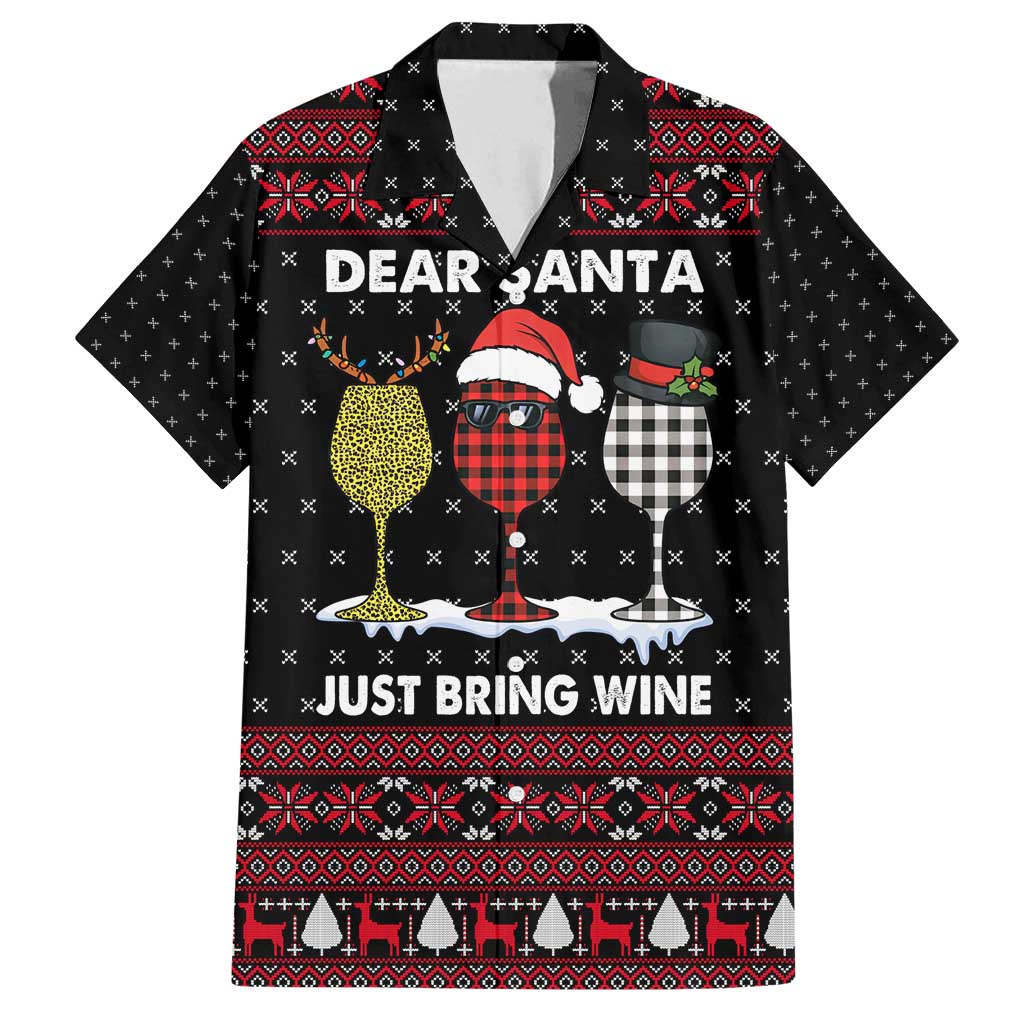 Santa Just Bring Wine Christmas Family Matching Off Shoulder Short Dress and Hawaiian Shirt Xmas Holiday Patterns - Wonder Print Shop