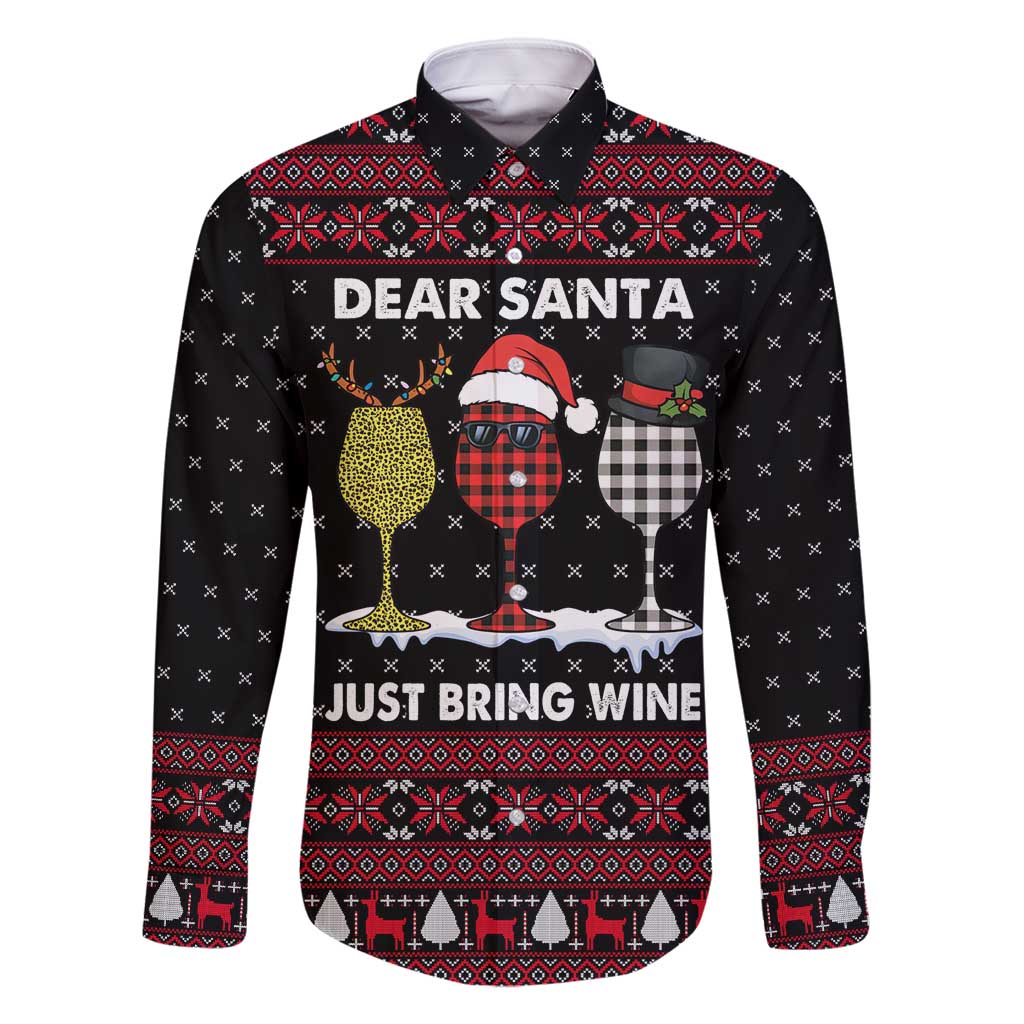 Santa Just Bring Wine Christmas Family Matching Off Shoulder Short Dress and Hawaiian Shirt Xmas Holiday Patterns - Wonder Print Shop