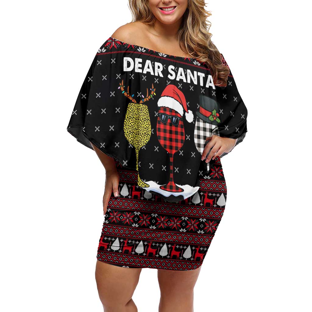 Santa Just Bring Wine Christmas Family Matching Off Shoulder Short Dress and Hawaiian Shirt Xmas Holiday Patterns - Wonder Print Shop
