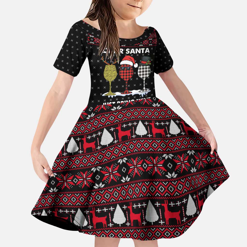 Santa Just Bring Wine Christmas Family Matching Puletasi and Hawaiian Shirt Xmas Holiday Patterns - Wonder Print Shop