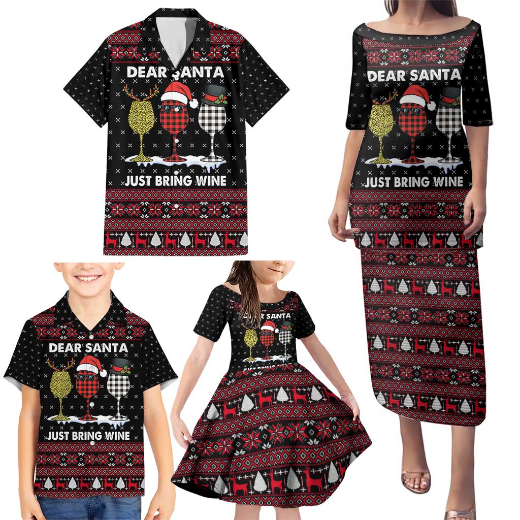 Santa Just Bring Wine Christmas Family Matching Puletasi and Hawaiian Shirt Xmas Holiday Patterns - Wonder Print Shop
