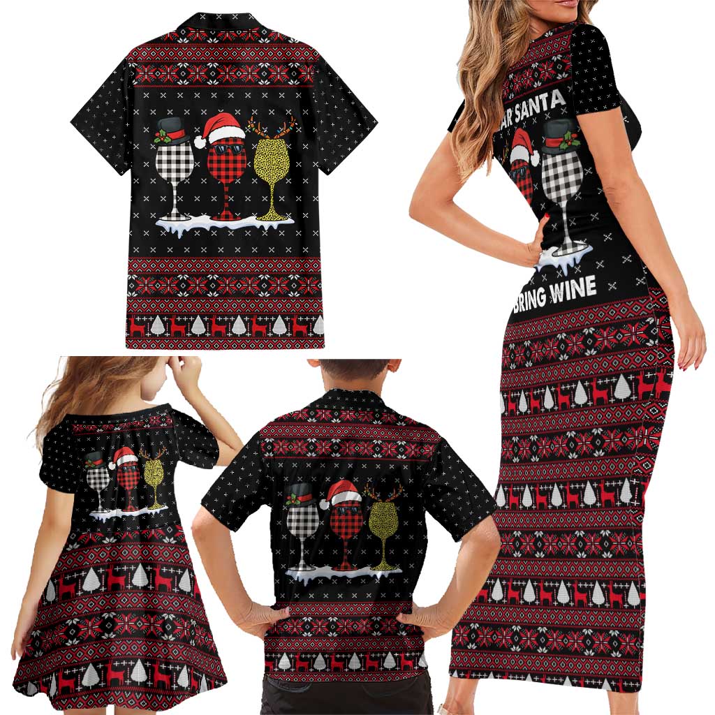 Santa Just Bring Wine Christmas Family Matching Short Sleeve Bodycon Dress and Hawaiian Shirt Xmas Holiday Patterns - Wonder Print Shop