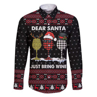 Santa Just Bring Wine Christmas Family Matching Short Sleeve Bodycon Dress and Hawaiian Shirt Xmas Holiday Patterns - Wonder Print Shop