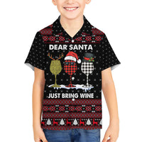 Santa Just Bring Wine Christmas Family Matching Short Sleeve Bodycon Dress and Hawaiian Shirt Xmas Holiday Patterns - Wonder Print Shop