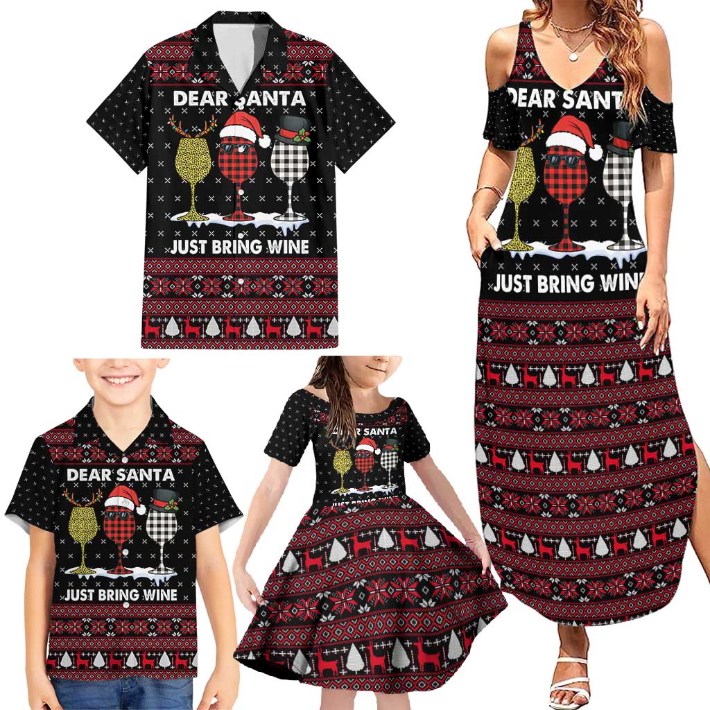 Santa Just Bring Wine Christmas Family Matching Summer Maxi Dress and Hawaiian Shirt Xmas Holiday Patterns - Wonder Print Shop