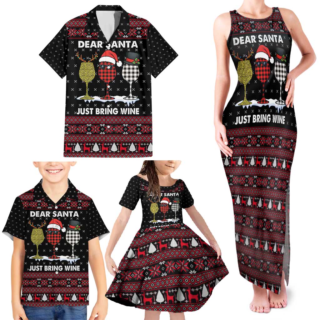 Santa Just Bring Wine Christmas Family Matching Tank Maxi Dress and Hawaiian Shirt Xmas Holiday Patterns - Wonder Print Shop