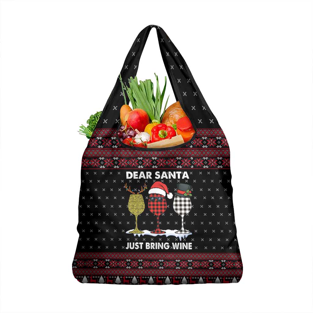 Santa Just Bring Wine Christmas Grocery Bag Xmas Holiday Patterns - Wonder Print Shop