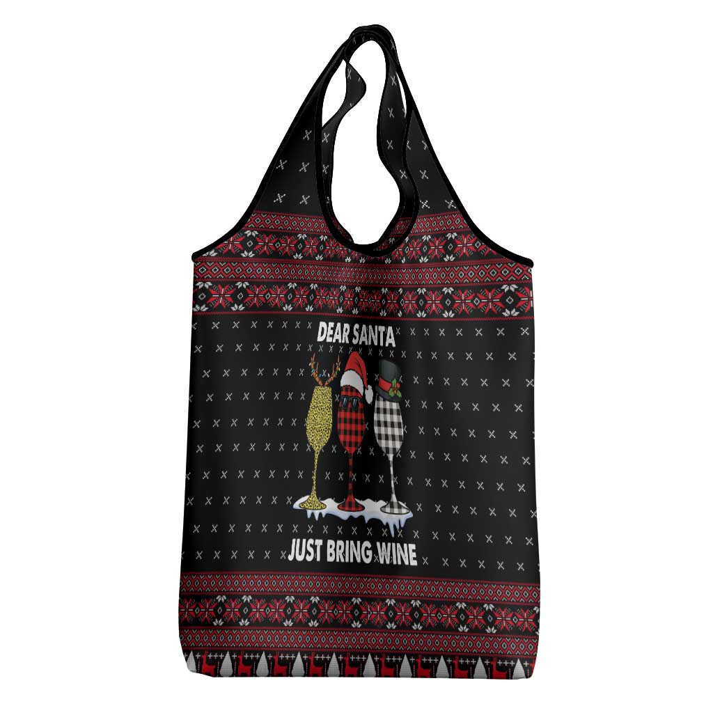 Santa Just Bring Wine Christmas Grocery Bag Xmas Holiday Patterns - Wonder Print Shop