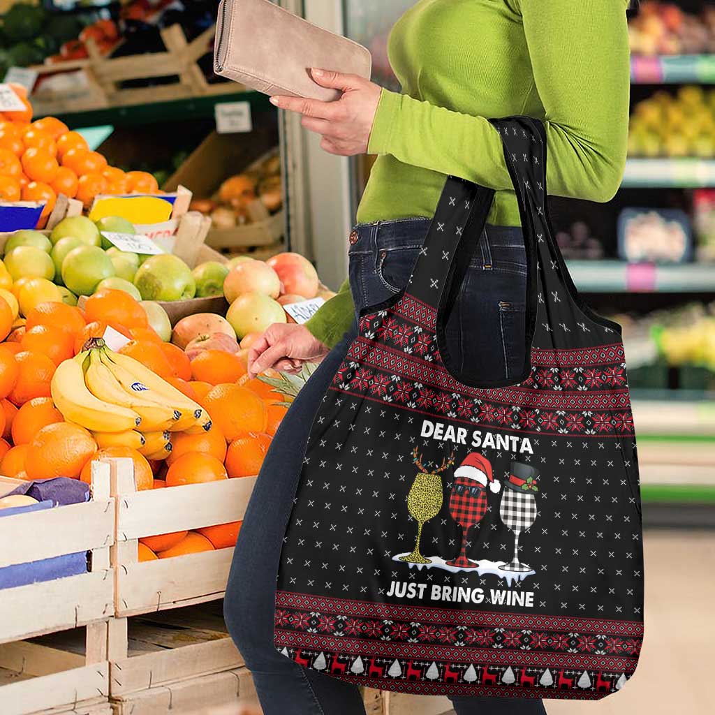Santa Just Bring Wine Christmas Grocery Bag Xmas Holiday Patterns - Wonder Print Shop