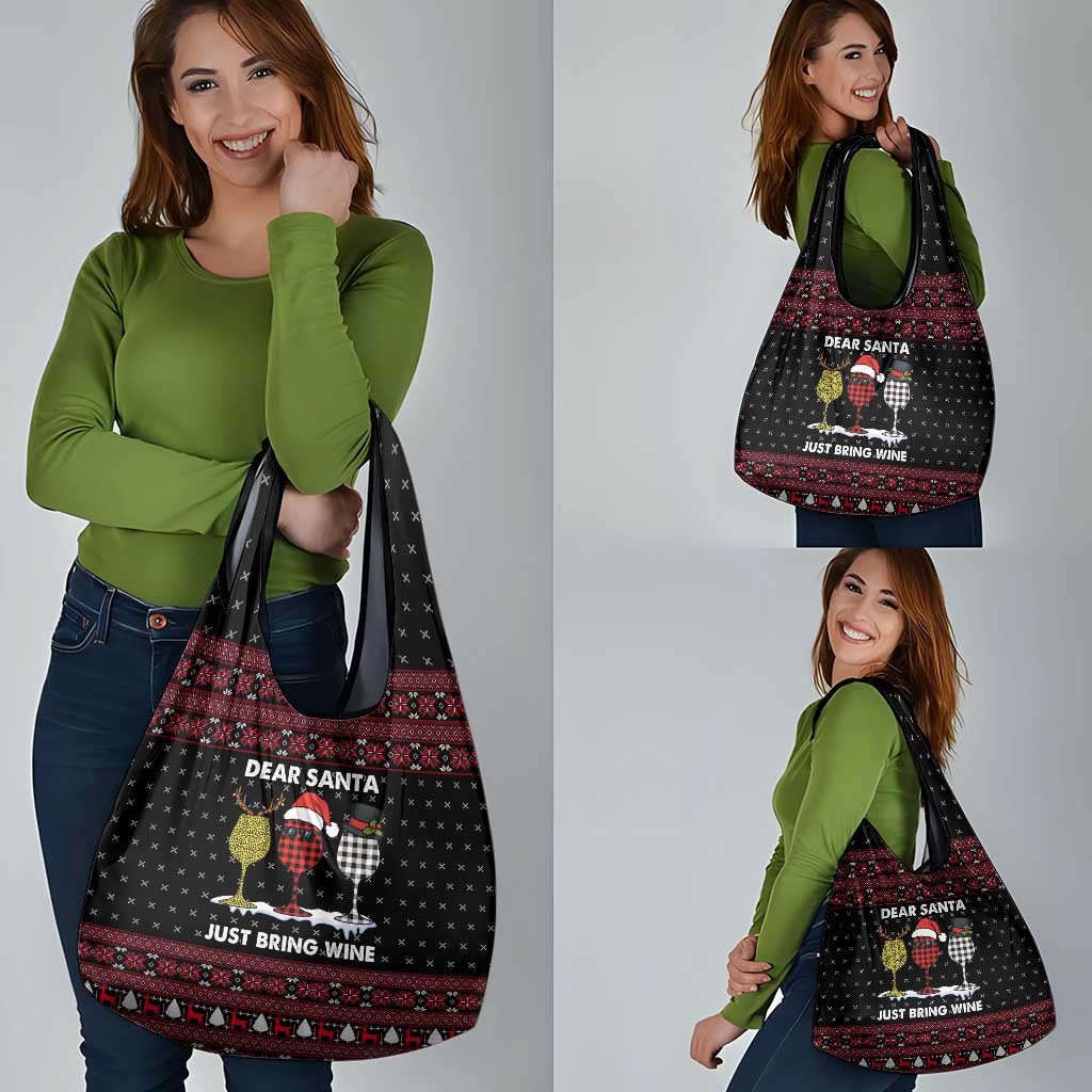 Santa Just Bring Wine Christmas Grocery Bag Xmas Holiday Patterns - Wonder Print Shop