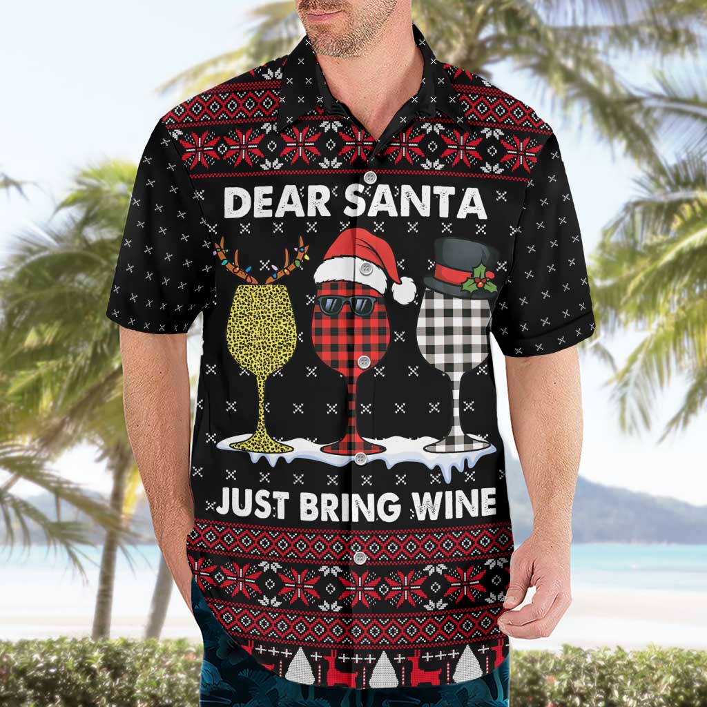 Santa Just Bring Wine Christmas Hawaiian Shirt Xmas Holiday Patterns - Wonder Print Shop