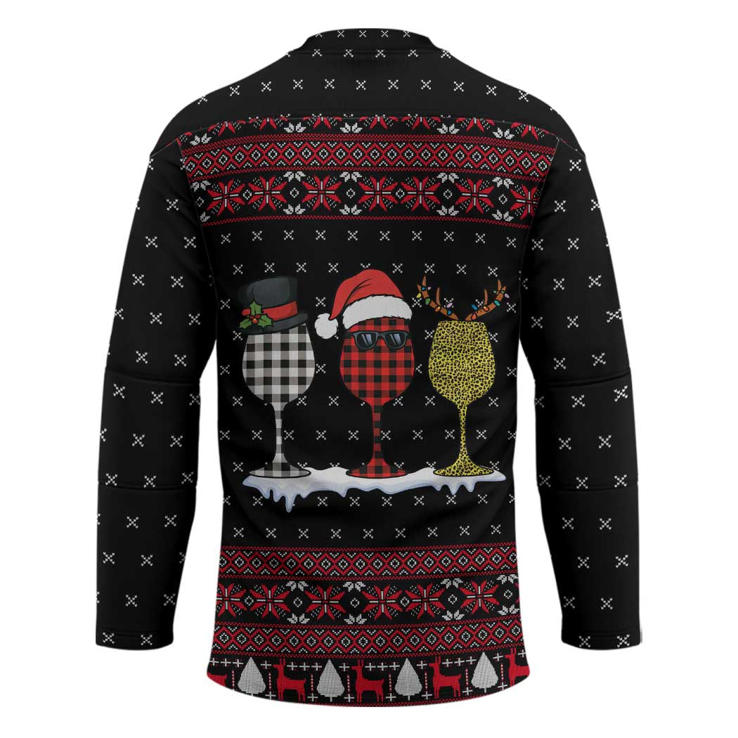 Santa Just Bring Wine Christmas Hockey Jersey Xmas Holiday Patterns - Wonder Print Shop
