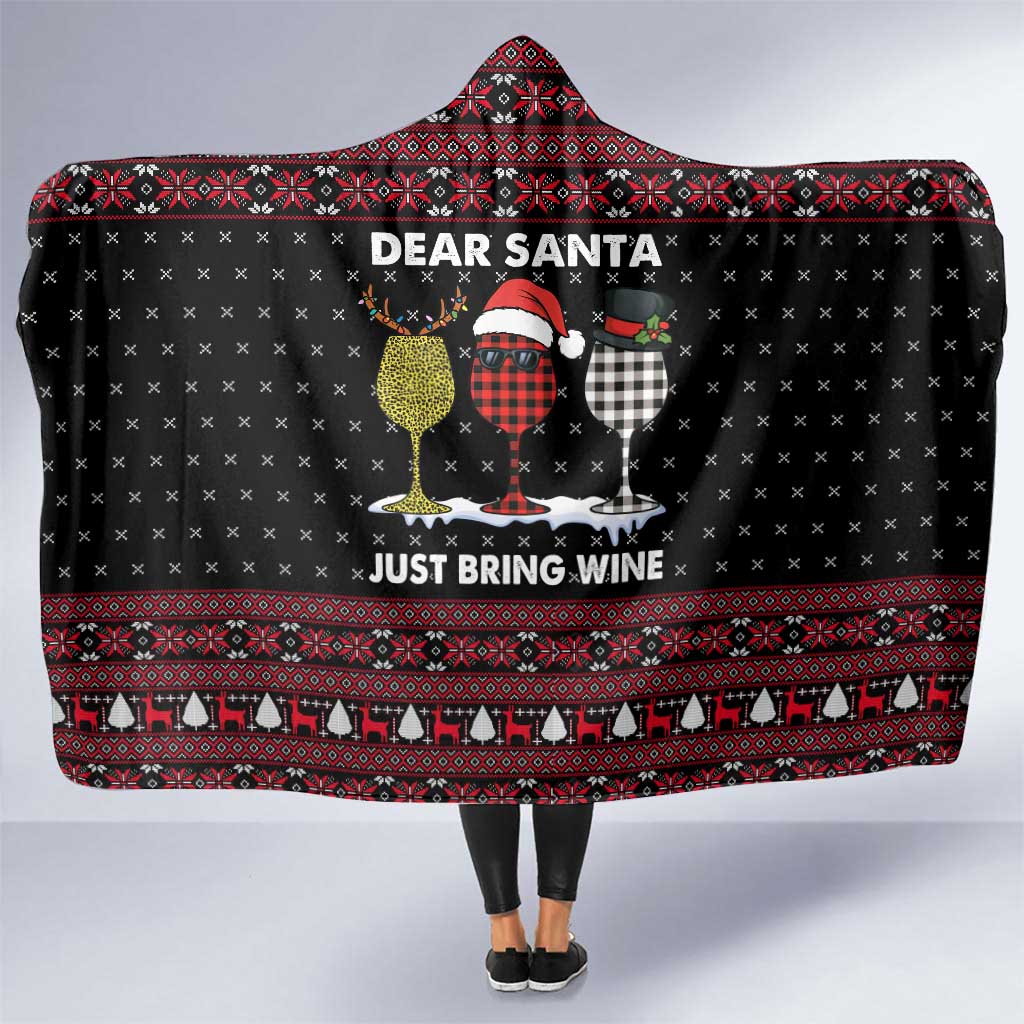 Santa Just Bring Wine Christmas Hooded Blanket Xmas Holiday Patterns - Wonder Print Shop