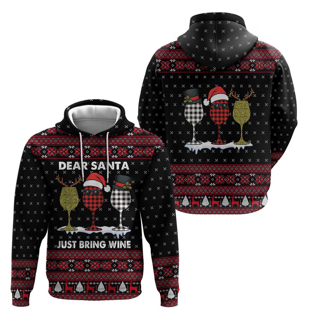 Santa Just Bring Wine Christmas Hoodie Xmas Holiday Patterns - Wonder Print Shop